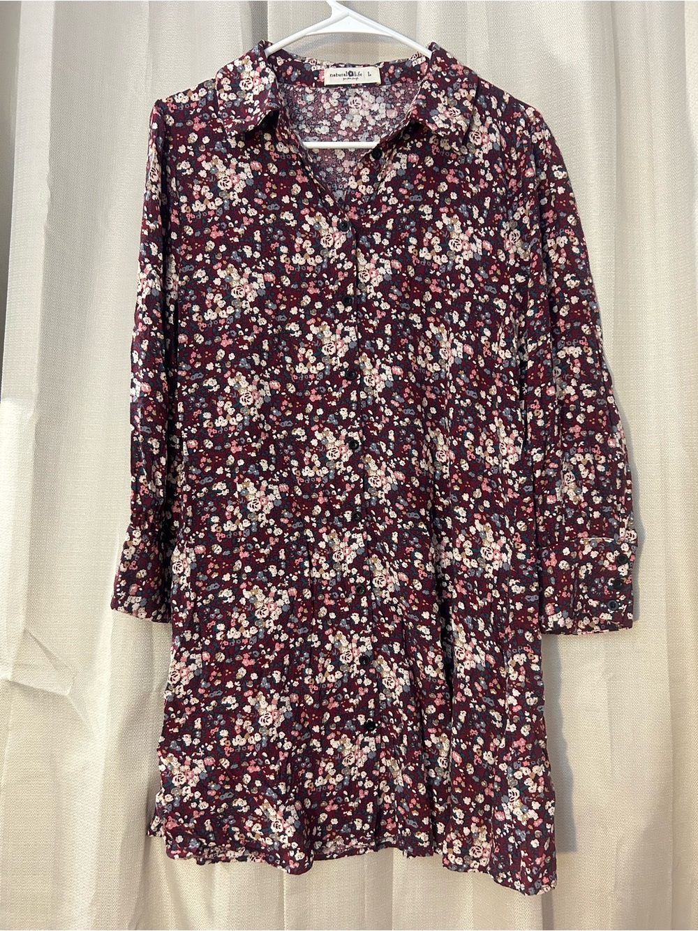 Natural Life Burgundy Floral Twiggy Mini Shirt
Dress Tunic Large Boho L